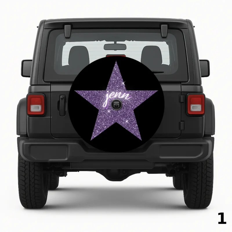 =Glittery Purple Star Spare Tire Cover