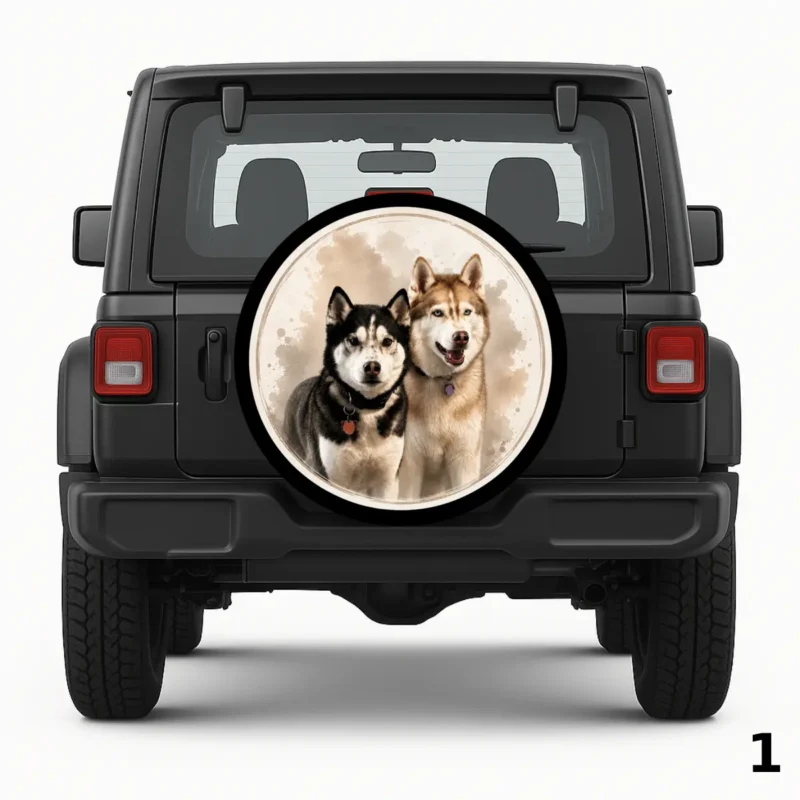 =Two Siberian Huskies Spare Tire Cover