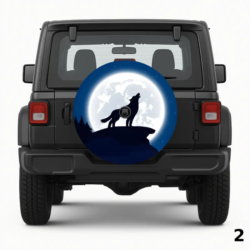 =Wolf Howling at Moon Spare Tire Cover