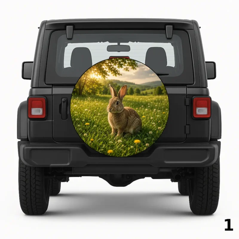=غطاء الإطار الاحتياطي Hase in der grünen Wiese