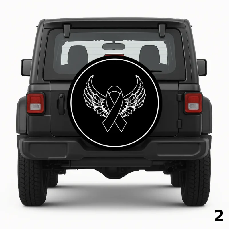 =Lung Cancer Ribbon with Wings Spare Tire Cover