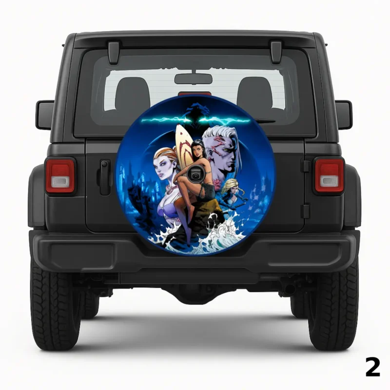 =Underwater Superhero Comic Book Cover Spare Tire Cover