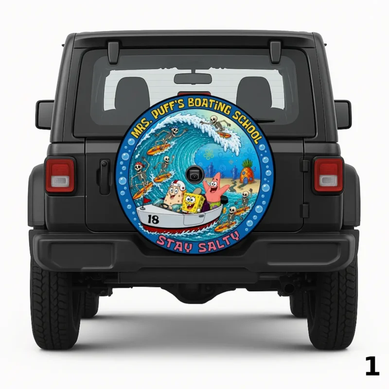 Spongebob and Patrick Surfing Spare Tire Cover
