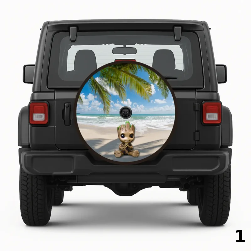 =Baby Groot at the Beach Spare Tire Cover