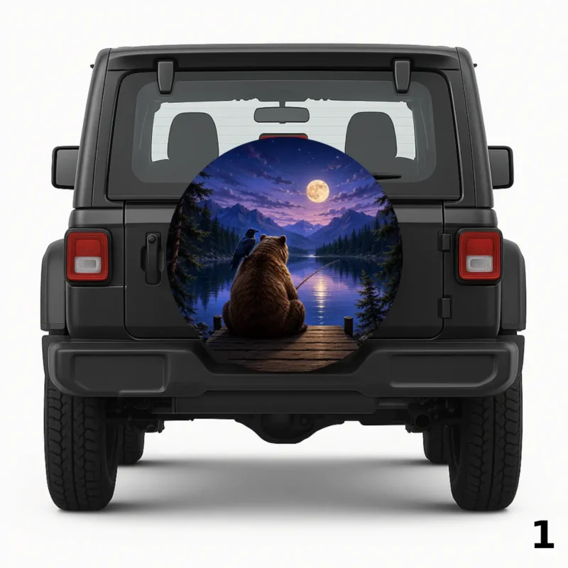 =Bear Fishing With Raven Spare Tire Cover