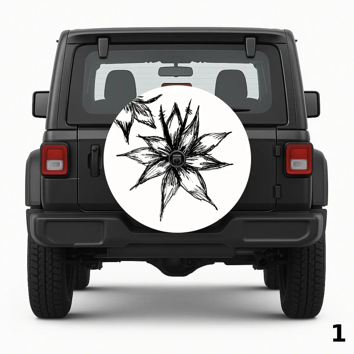 =Black and White Flower Spare Tire Cover