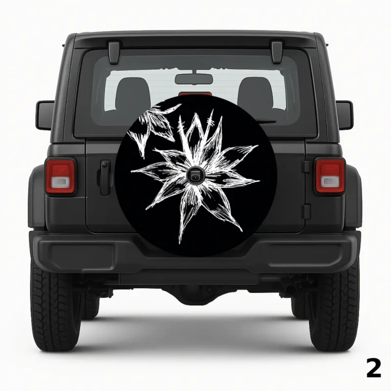=Black and White Flower Spare Tire Cover