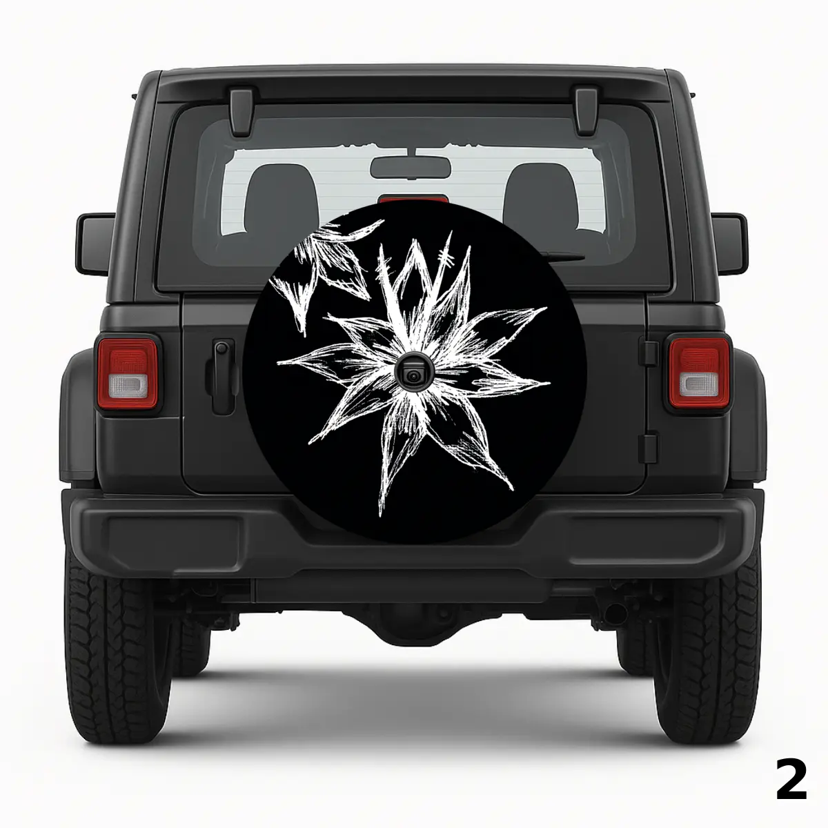=Black and White Flower Spare Tire Cover
