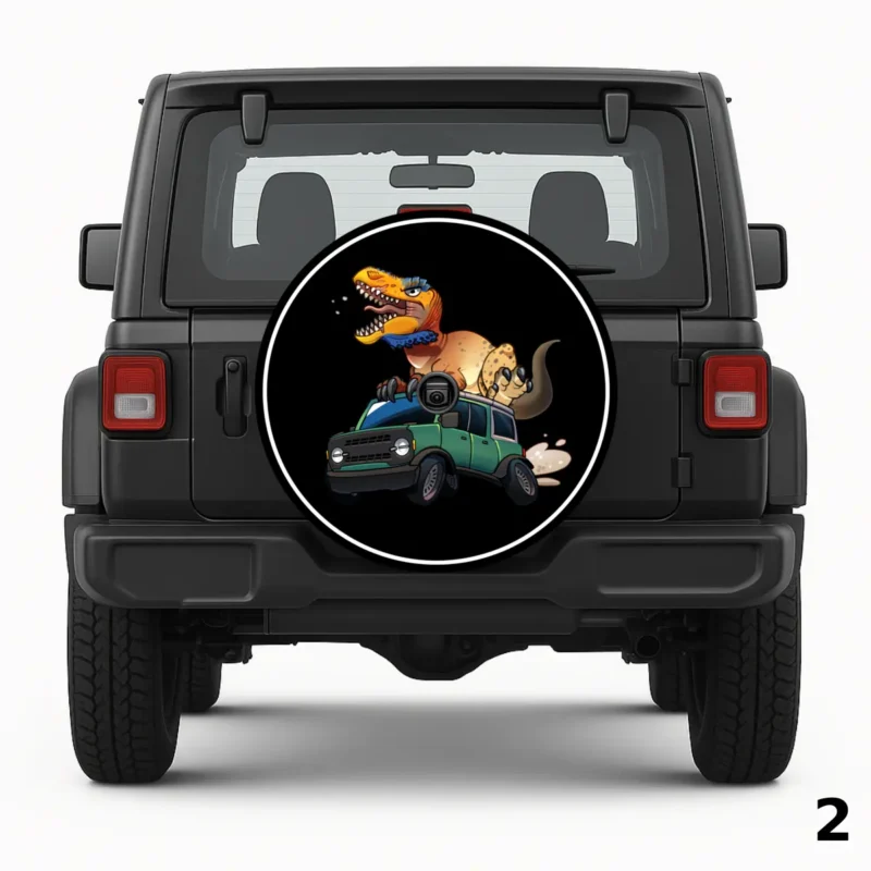 =Dino On A Car Spare Tire Cover