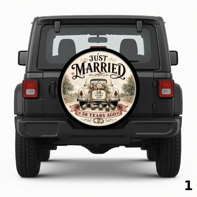 =Just Married 58 Years Ago Spare Tire Cover