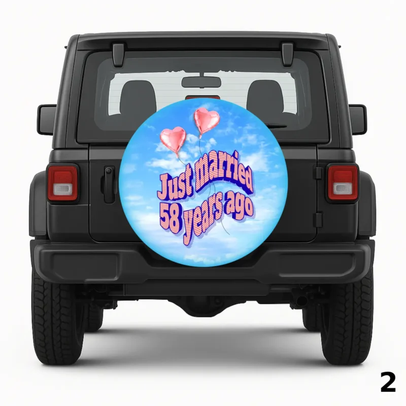 =Just Married 58 Years Ago Spare Tire Cover
