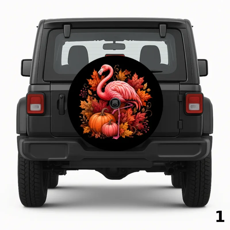 =Pumpkin Flamingo Spare Tire Cover