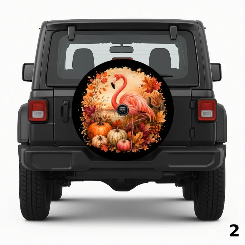 =Pumpkin Flamingo Spare Tire Cover