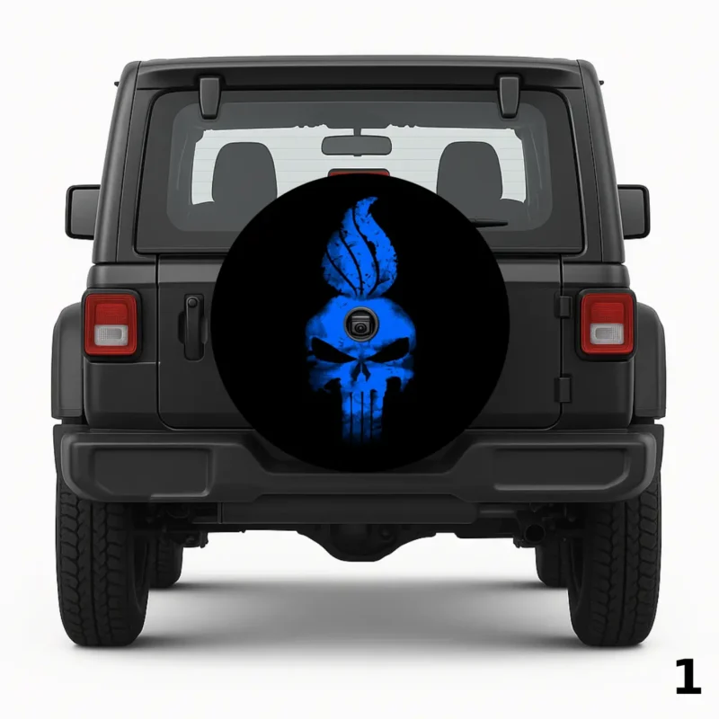 =Skull in Blue Spare Tire Cover