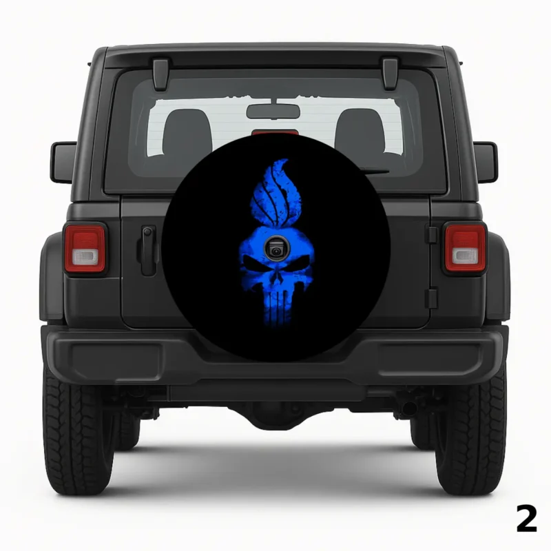 =Skull in Blue Spare Tire Cover
