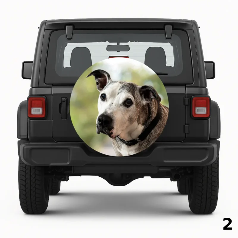 =White Gray Dog Spare Tire Cover