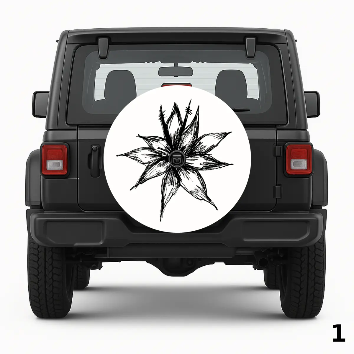 Black and White Flower Spare Tire Cover