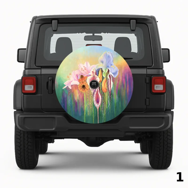 Floral Painting Spare Tire Cover
