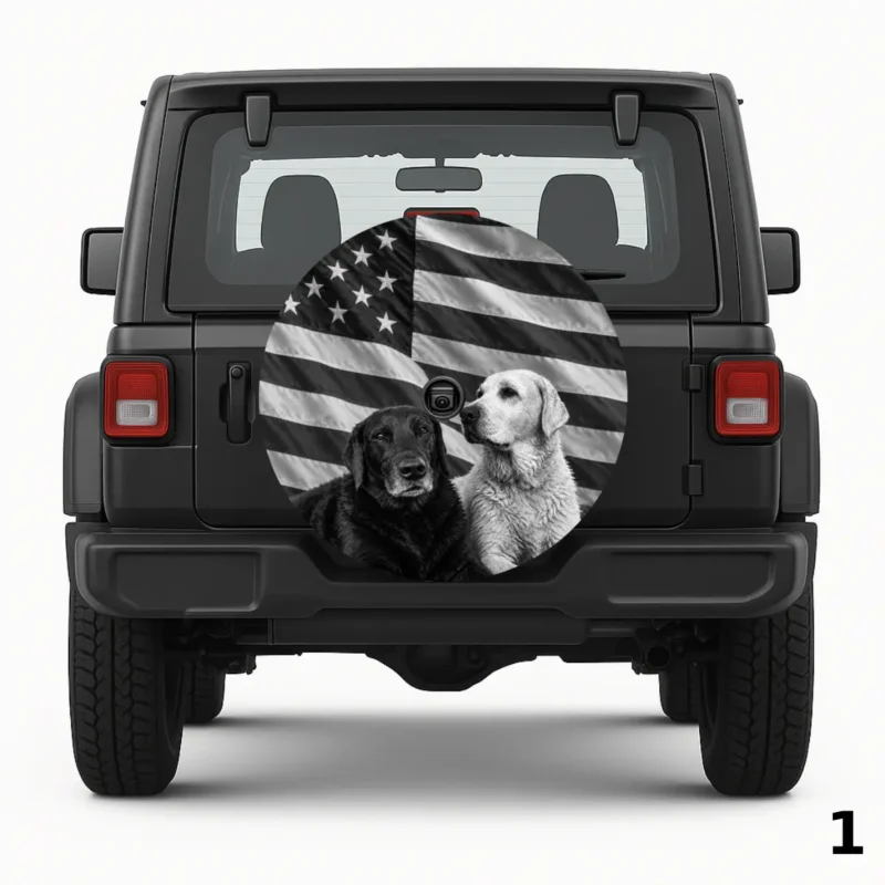 =American Flag & Dogs Spare Tire Cover