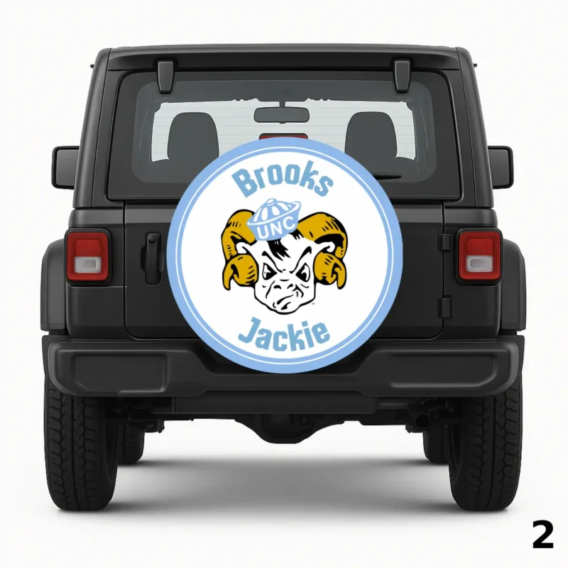 =Brooks and Jackie Tarheels Ram Spare Tire Cover