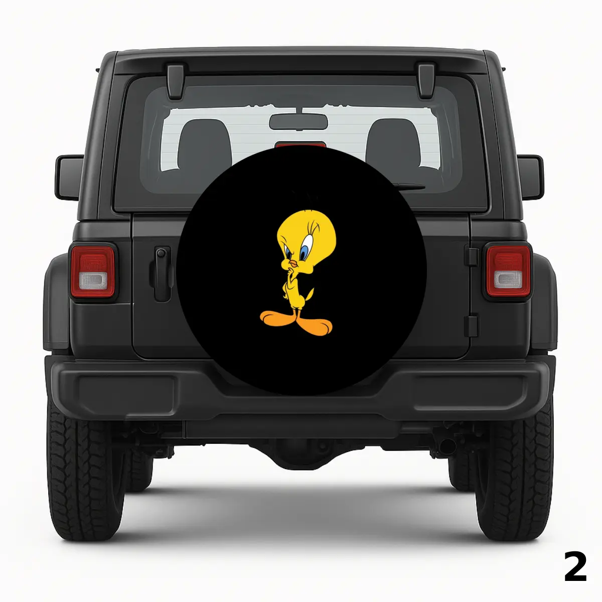 =Cartoon Bird On Black Background Spare Tire Cover
