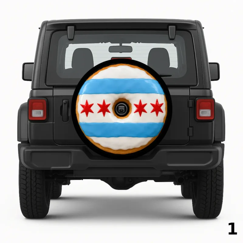 =Chicago Flag Donut Spare Tire Cover