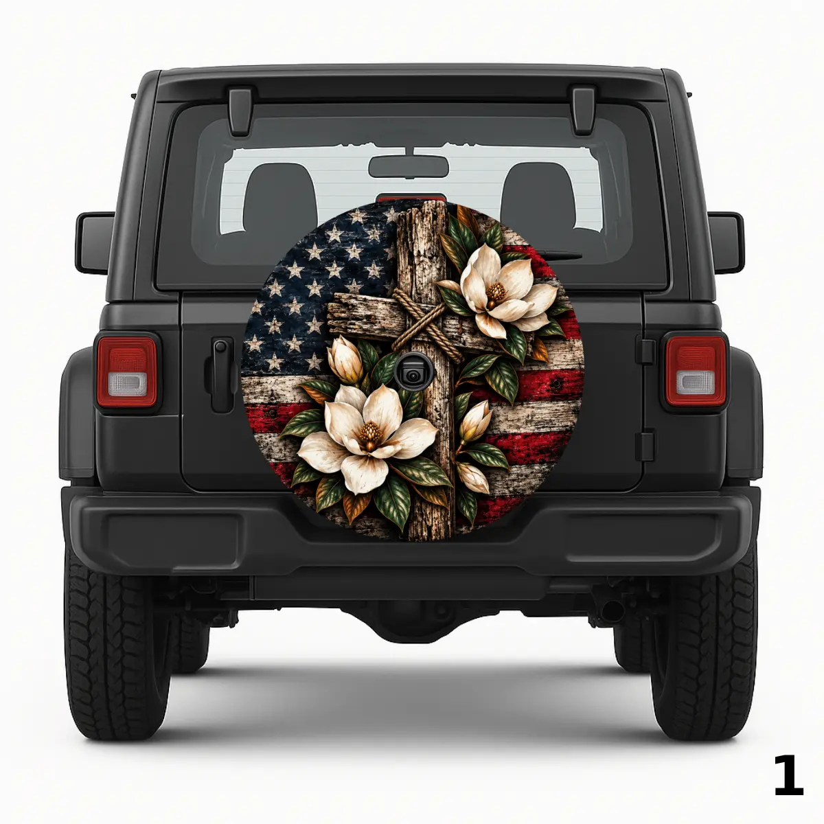 =Ghosted American Flag Spare Tire Cover