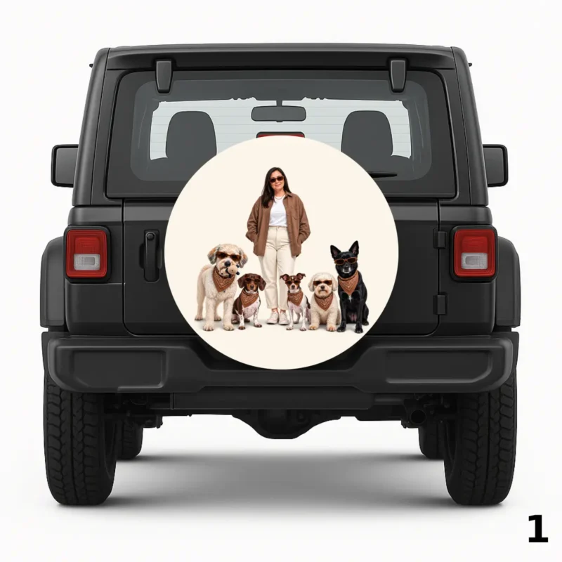 =Girl And Her Pups Spare Tire Cover