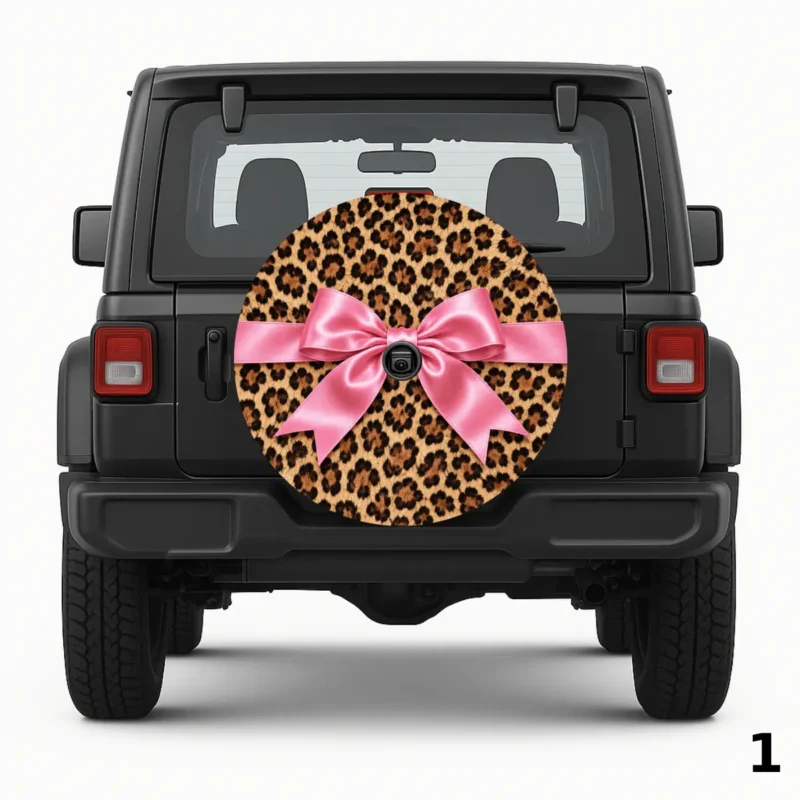 =Leopard Print With a Pink Bow Spare Tire Cover