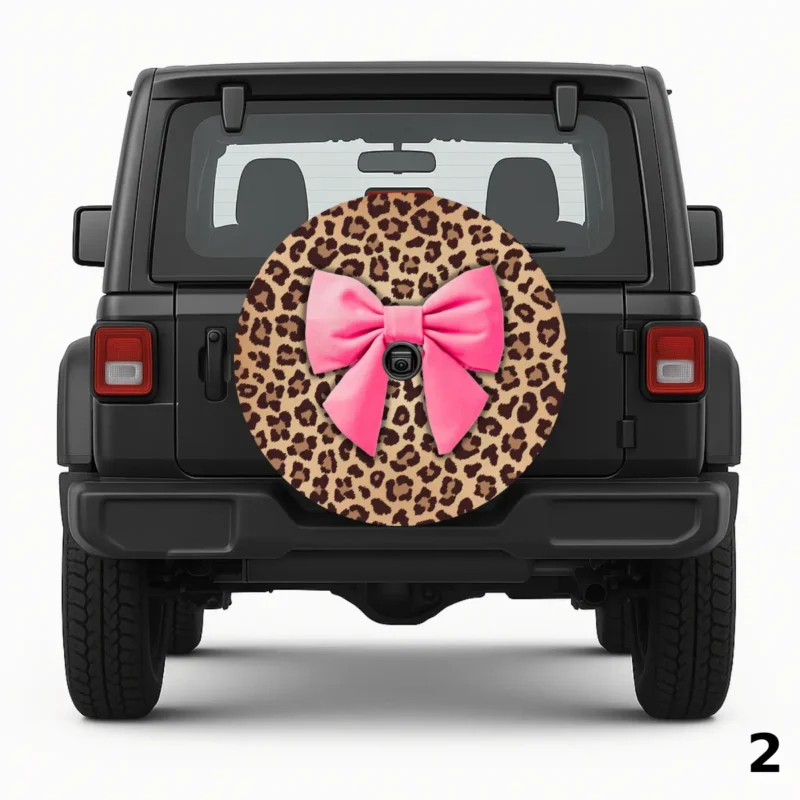 =Leopard Print With a Pink Bow Spare Tire Cover
