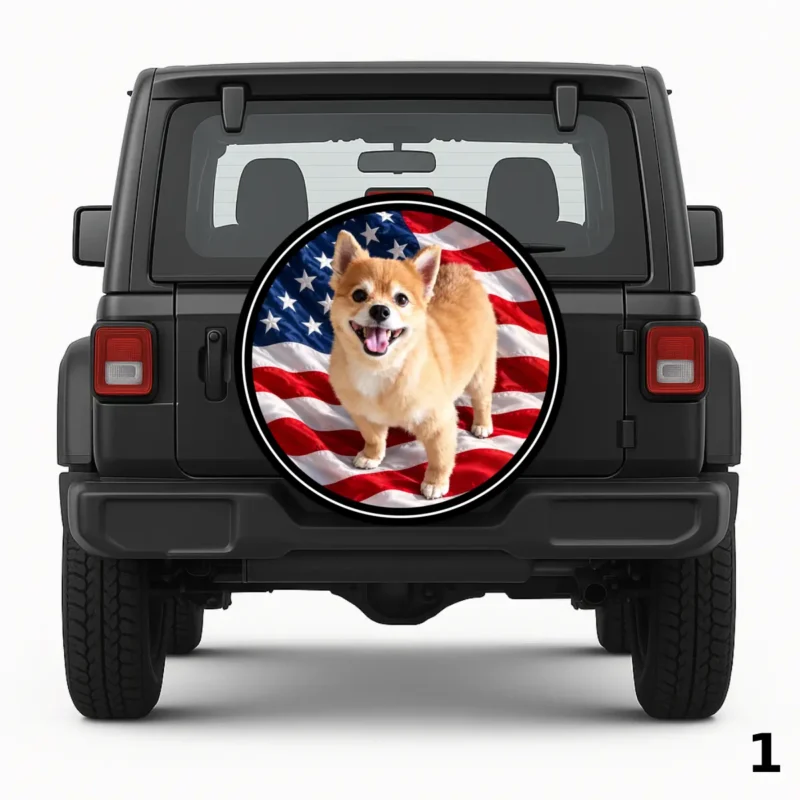 =Little Dog With Flag Spare Tire Cover