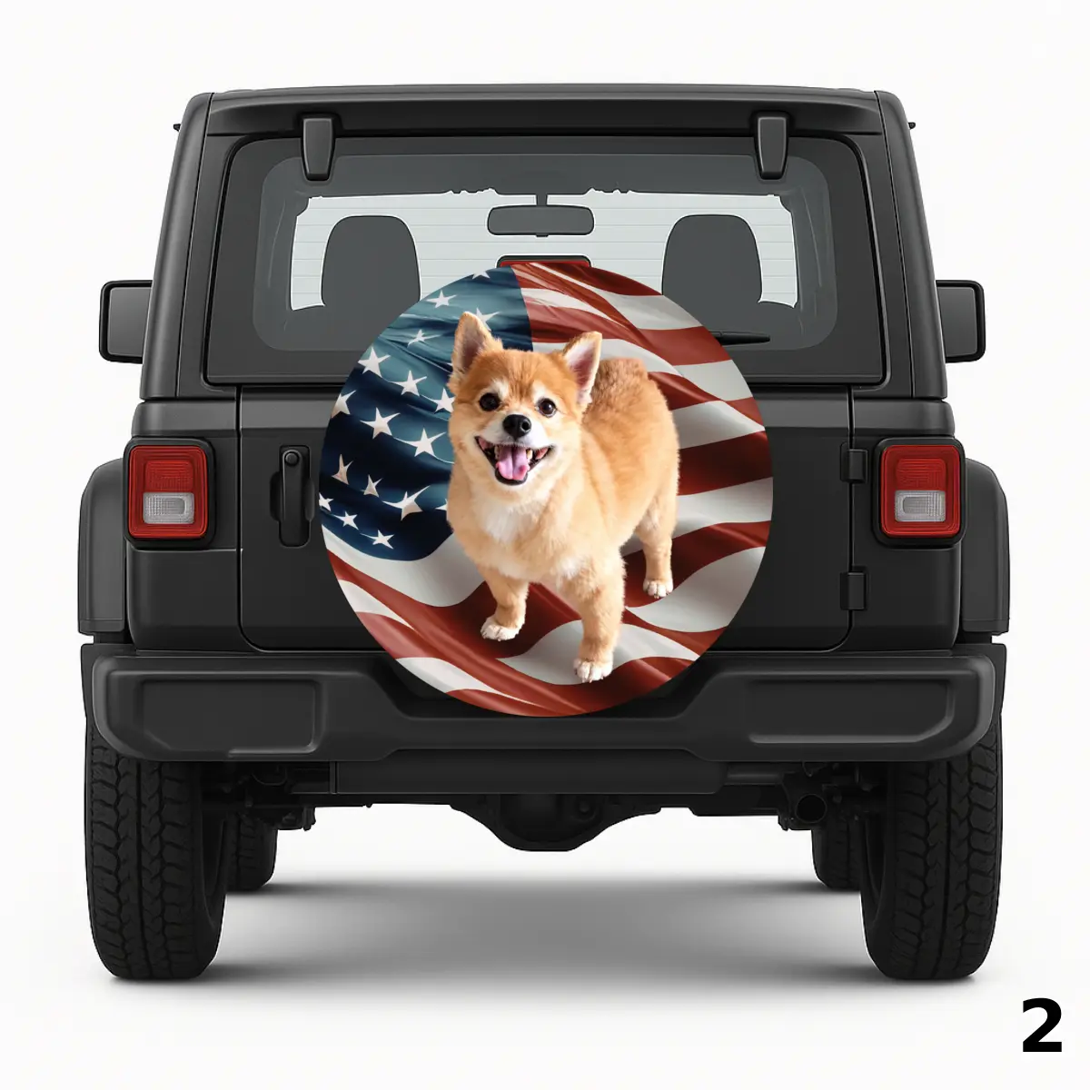=Little Dog With Flag Spare Tire Cover