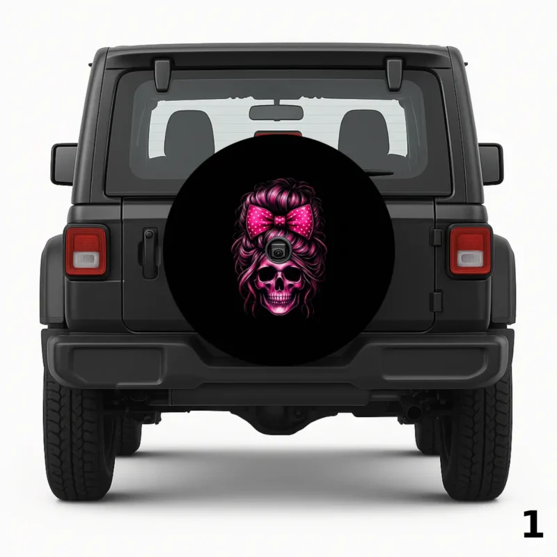 =Magenta Colored Skull Spare Tire Cover