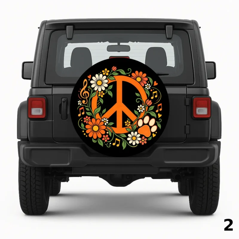 =Orange Peace Sign Spare Tire Cover