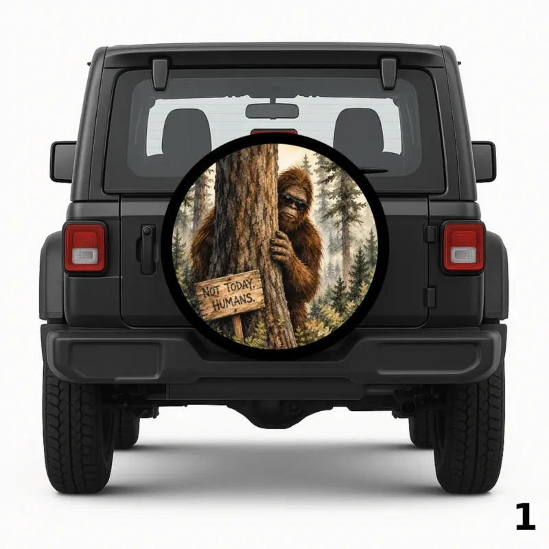 =Sasquatch Behind a Tree Spare Tire Cover
