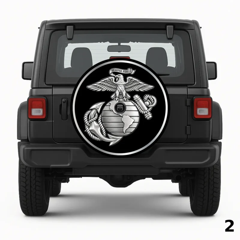 =Silver Marine Corps Insignia Spare Tire Cover