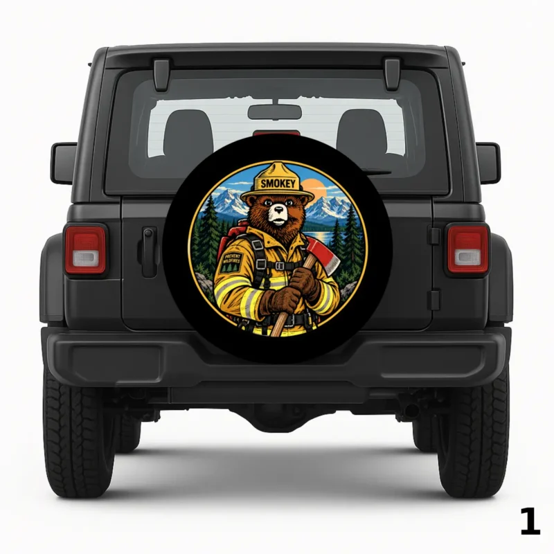 =Smokey The Bear Firefighter Spare Tire Cover