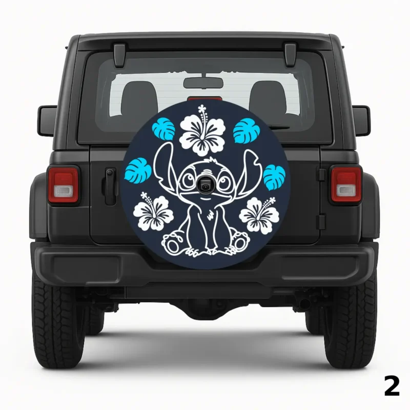 =Stitch With Hibiscus Flowers Spare Tire Cover