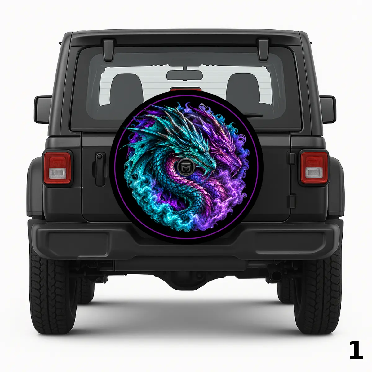 =Teal And Purple Dragons Spare Tire Cover