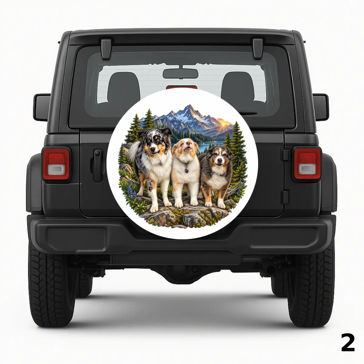 =Three Dogs With Mountains Spare Tire Cover