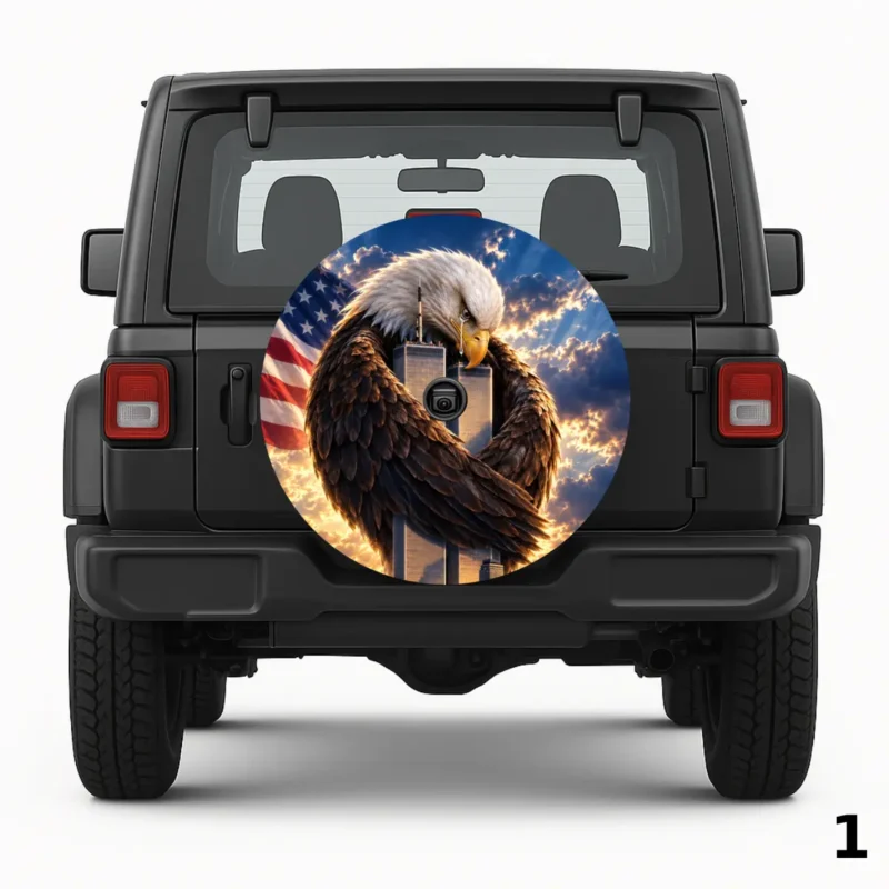 =Twin Towers With An Eagle Spare Tire Cover