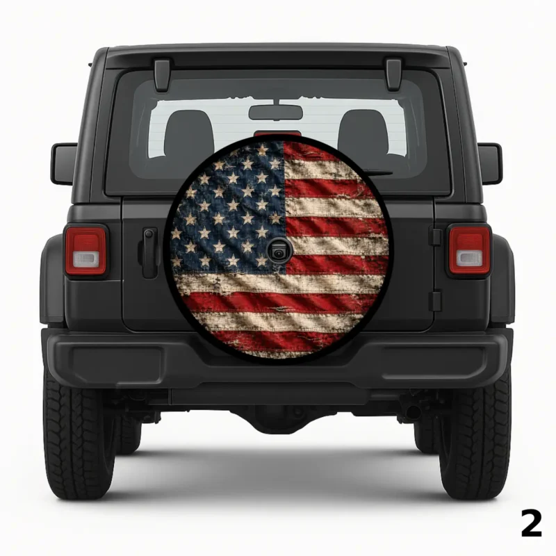 =Vintage American Flag Spare Tire Cover