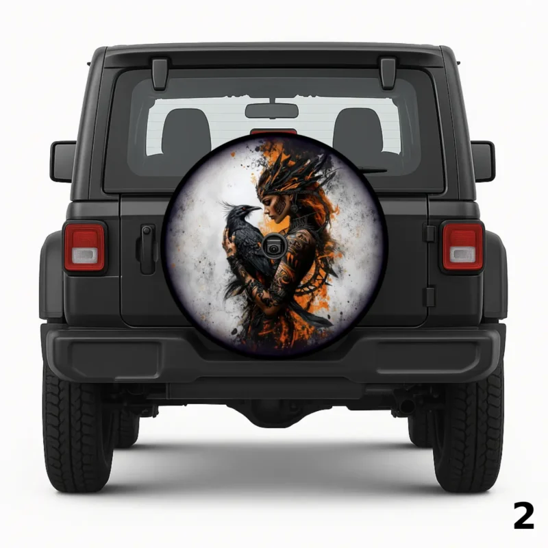 =Warrior Woman With a Raven Spare Tire Cover