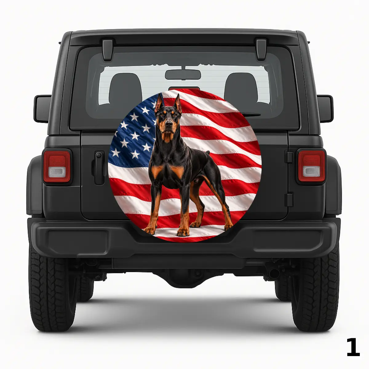 Doberman & Flag Spare Tire Cover