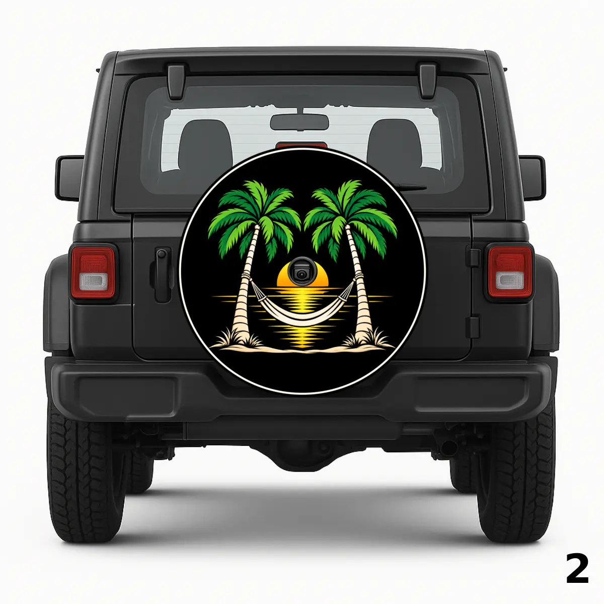 Palm Trees With Green Spare Tire Cover