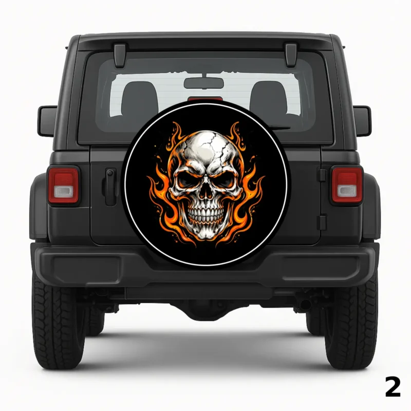 =Black Orange Skeleton Spare Tire Cover