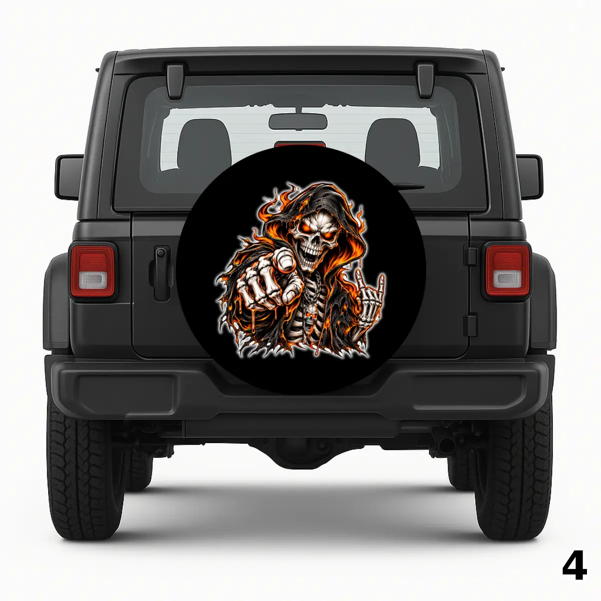 =Black Orange Skeleton Spare Tire Cover
