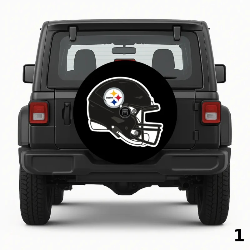 =Black Steelers Helmet Spare Tire Cover