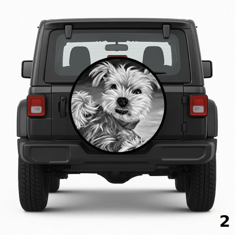 =Black & White Pup Spare Tire Cover