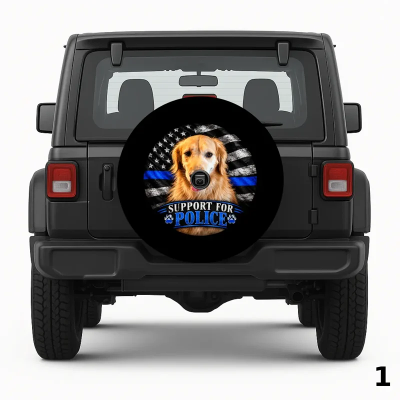 =Support For Police Dog With American Flag Spare Tire Cover